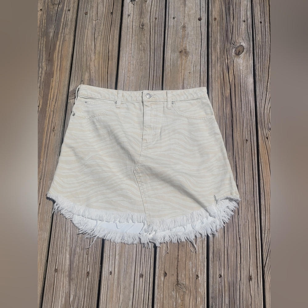 Cream Zebra Print Fringe Skirt